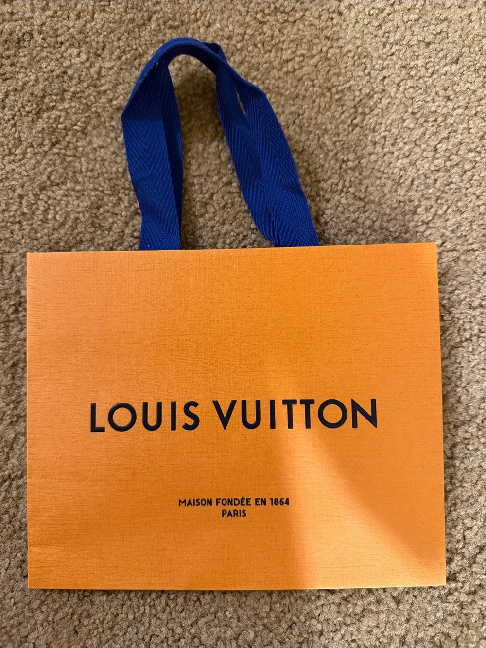 Louis Vuitton Orange Small Shopping Tote Bag with Blue Handles